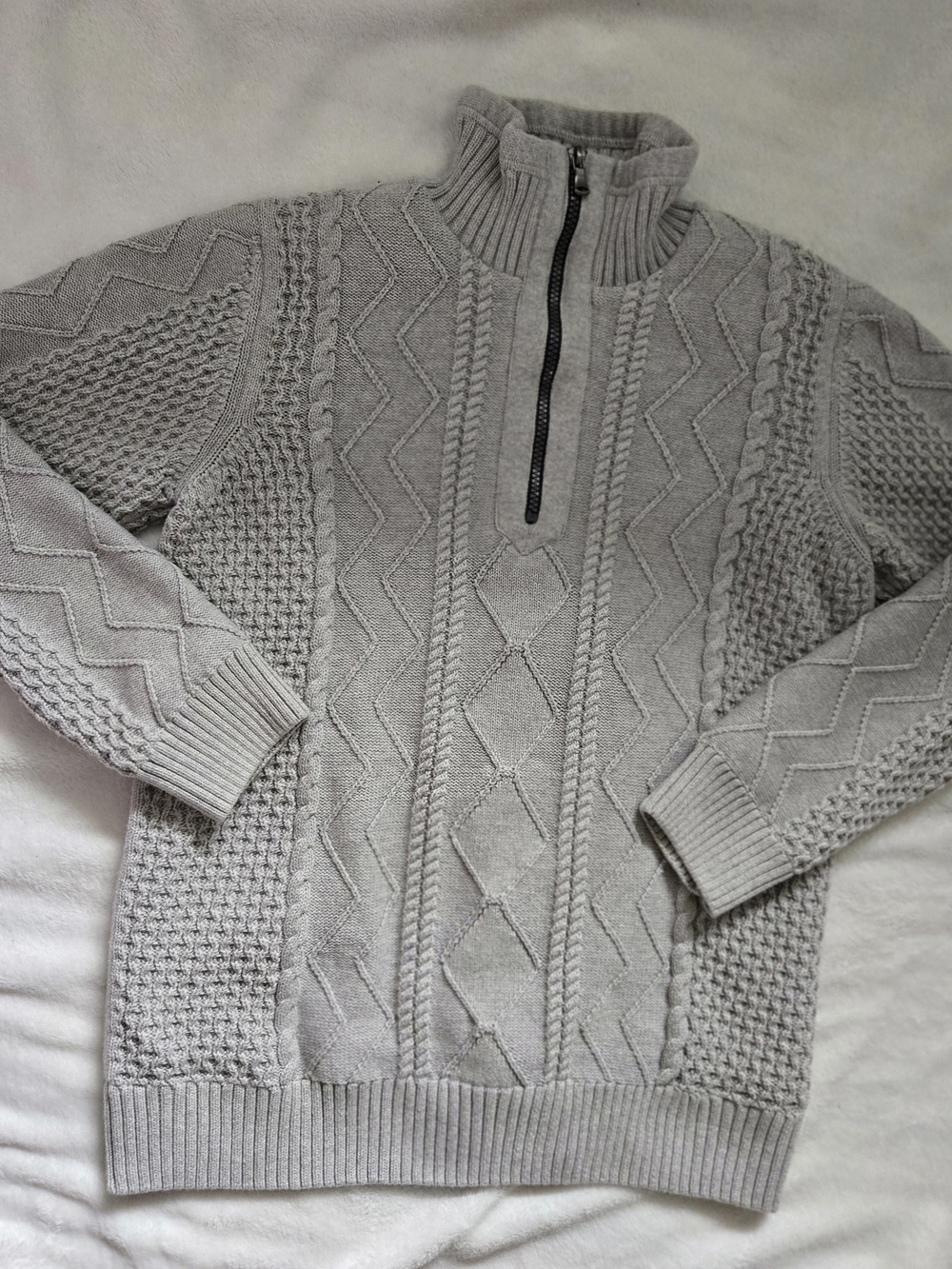 Men's Half-Zip Windproof Sweater - Light Grey
